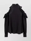 Etro Draped Detail Cold Shoulder Blouse With Ruffled Design In Black