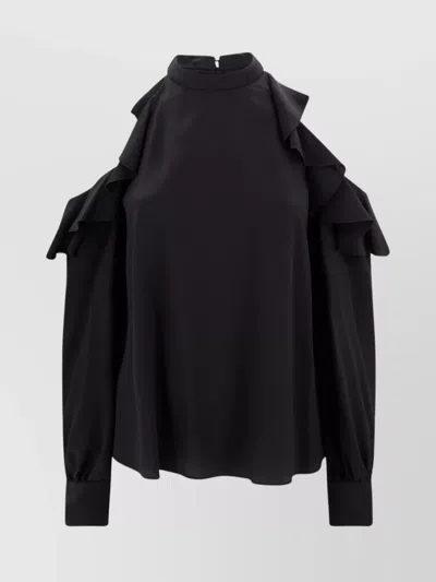 Etro Draped Detail Cold Shoulder Blouse With Ruffled Design In Black