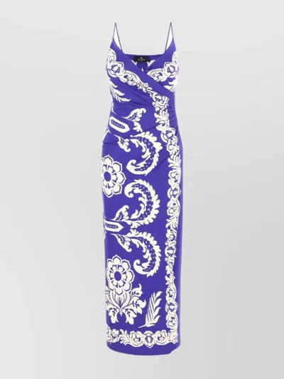 Etro Draped Floral Maxi Dress With Spaghetti Straps In Multi