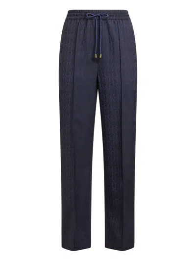 Etro Wool Jacquard Jogging Trousers In Blue