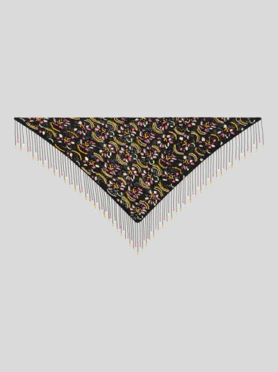 Etro , Dreieckiges Tuch Aus Spitze Mit Kleinen Perlen, Damen, Schwarz In Black
