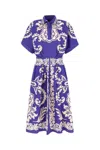 Etro Cotton Dress With Belt And Pleated Skirt In Blue