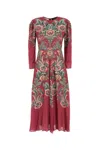 Etro Floral Embroidery Long Sleeves Midi Dress In Multi