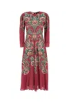 Etro Floral Embroidery Long Sleeves Midi Dress In Multi