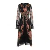 Etro Floral Silk Chiffon Long-sleeved Midi Dress In Black