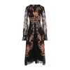 Etro Floral Silk Chiffon Long-sleeved Midi Dress In Black