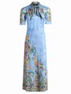 Etro Jacquard Satin Midi Dress With Floral Paisley Print In Blue