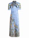 Etro Jacquard Satin Midi Dress With Floral Paisley Print In Clear Blue