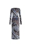 Etro Womens Multi On Blue Floral-intarsia-graphic Plunge-neckline-at-back Stretch-woven Blend Maxi Dress In Clear Blue