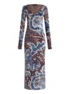 Etro Womens Multi On Blue Floral-intarsia-graphic Plunge-neckline-at-back Stretch-woven Blend Maxi Dress In Clear Blue