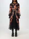 Etro Floral Silk Chiffon Long-sleeved Midi Dress In Schwarz