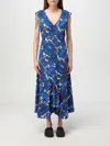 Etro Midi Dress With Maxi Floral Print In Blue