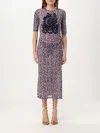 Etro Blue Long Dress With Maxi Floral Print On The Front And All-over Print In Tech Fabric Woman In Blue