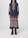 Etro , Dress With Placed Paisley Print, Woman, Blue, Size 44 In Blue