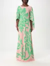 Etro Multicolor Long Dress With Round Neck And All-over Floral Print In Viscose Woman In Multicolor