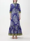 Etro Floral Pattern Mandarin Collar Ruffle Hem Dress In Multicolor