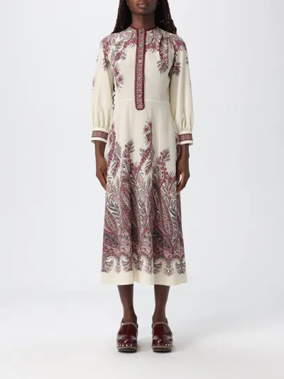 Etro Sable Midi Dress With Floral Paisley Print In Nude