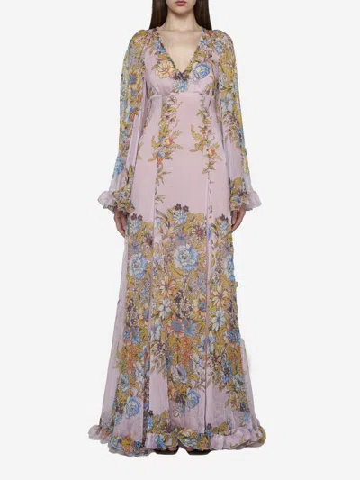 Etro Flora-print Maxi Dress In Violet