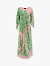 Etro Multicolor Long Dress With Round Neck And All-over Floral Print In Viscose Woman In Pink