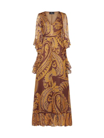 Etro Dress In Ocher,dark Brown