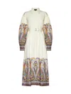 Etro Printed Cotton Midi Shirt Dress W/belt In Stampa F.do Bianco