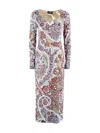 Etro Devore Velvet Midi Dress In Var. Multicolor F.do Azzurro