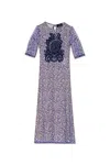 Etro Blue Long Dress With Maxi Floral Print On The Front And All-over Print In Tech Fabric Woman In Stampa F.do Blu