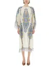 Etro Long Loose Dress Round Neck Wide Sleeves In Multicolour