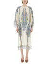 Etro Long Loose Dress Round Neck Wide Sleeves In Multicolour