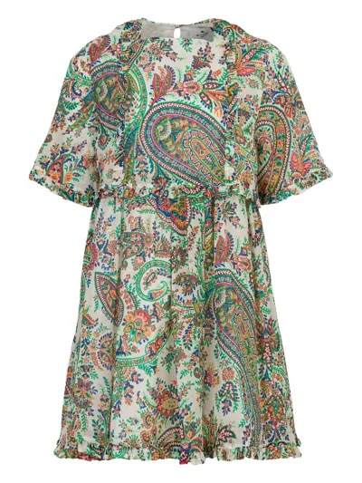 Etro Kids' Dress With Ruffles And Paisley Motif In Multi