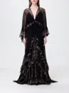 Etro Long Silk Dress With Placed Paisley Foliage Print In Black