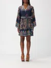Etro Paisley Silk Belted Bell-sleeve Mini Dress In Blue