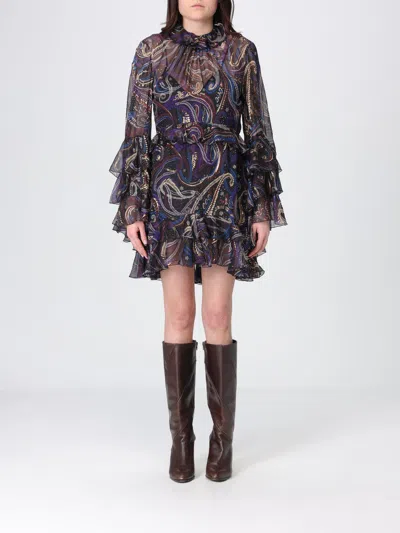 Etro Ruffle Paisley Chiffon Backless Mini Dress In Multi
