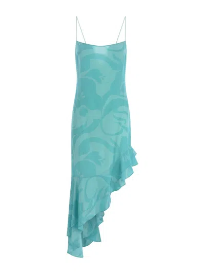 Etro Floral Asymmetric Midi Dress In Blue