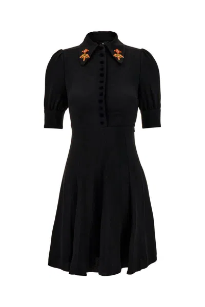 Etro Floral-embroidered Crepe Midi Dress In Schwarz