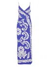 Etro Blue Long Dress With Spaghetti Straps And All-over Print In Tech Fabric Stretch Woman