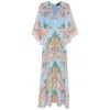 Etro Multicolor Long Dress With All-over Paisley Print And V-neck In Silk Woman In Blue