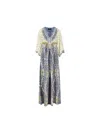 Etro Multicolor Long Dress With V Neck And All-over Paisley Print In Silk Woman In Blue