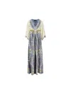 Etro Multicolor Long Dress With V Neck And All-over Paisley Print In Silk Woman In Blue
