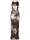 Etro Floral Crushed Velvet Backless Gown In Gray F.do Print