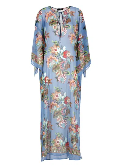 Etro Floral-print Maxi Dress In Blue