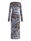 Etro Blue Long Dress With All-over Paisley Motiv In Viscose Blend In Multicolor