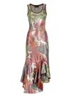 Etro Laminated Jersey Dress With Maxi Floral Print In Multicolour