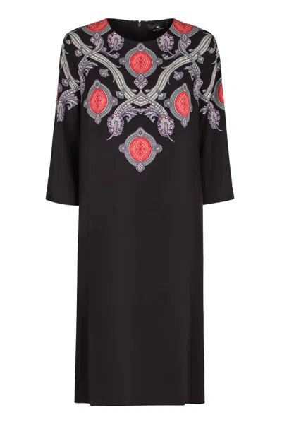 Etro Print Cady Dress In Stampa F.do Blu