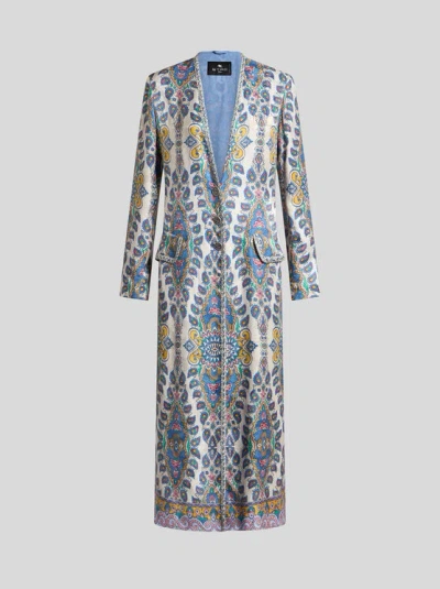 ETRO , DUSTER COAT WITH PEGASO BUTTONS, WHITE, SIZE 48