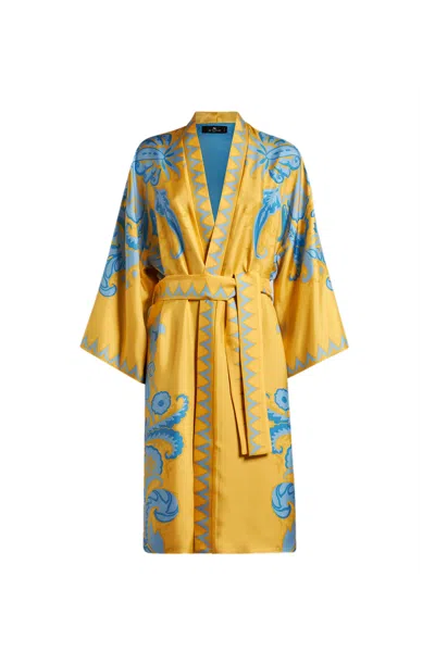 Etro Silk Twill Kimono In Yellow
