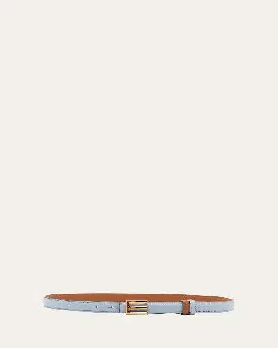 Etro E-monogram Reversible Leather & Brass Skinny Belt In Cielo