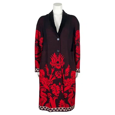 Pre-owned Etro Early 2000's  Mid-weight Black, Red And White Wool Mix Coat