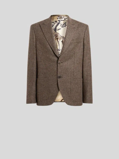 Etro , Einreihige Jacke Aus Einer Panama-wollmischung, Herren, Braun, Grösse 50 In Brown