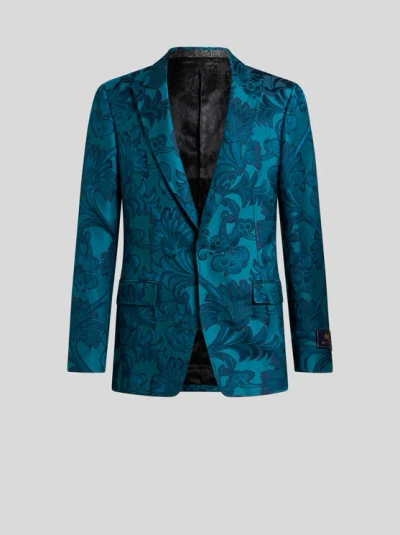 Etro , Floral Leafy Single-breasted Blazer, Man, Light Blue, Size 50 In Hellblau